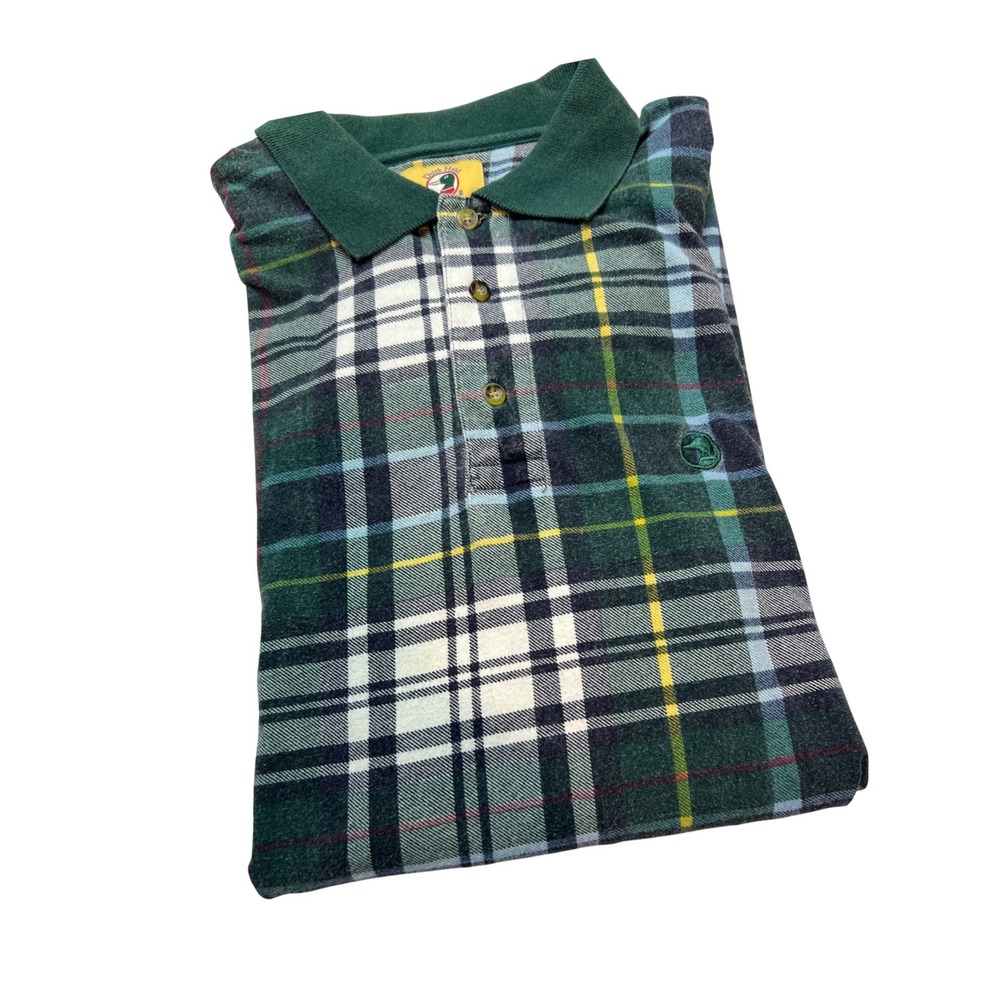 Duck Head Polo Shirt Men Large Green Plaid Long Sleeve Cotton Preppy Outdoor F09